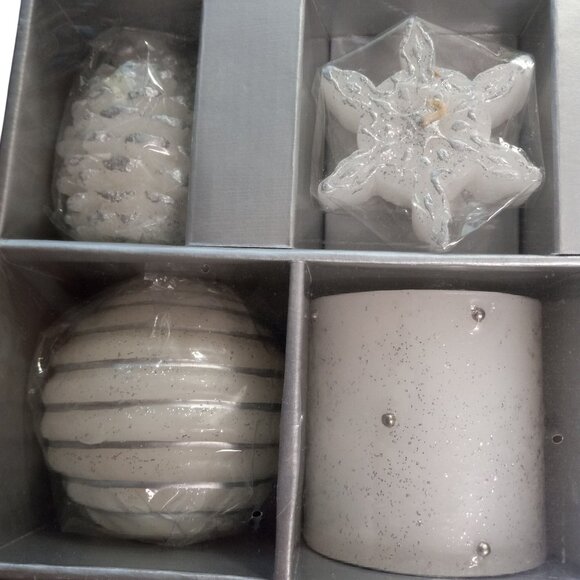 7 Piece Candle Set Elegant Assorted Designs Silver White Figural Sculpted NEW - Picture 3 of 7